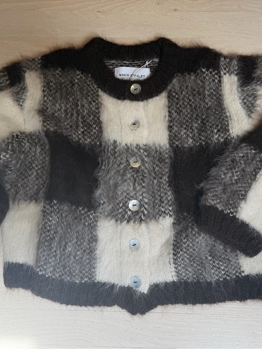 Maria Stanley Brown & Cream Super Soft Alpaca & Wool Check Cardigan